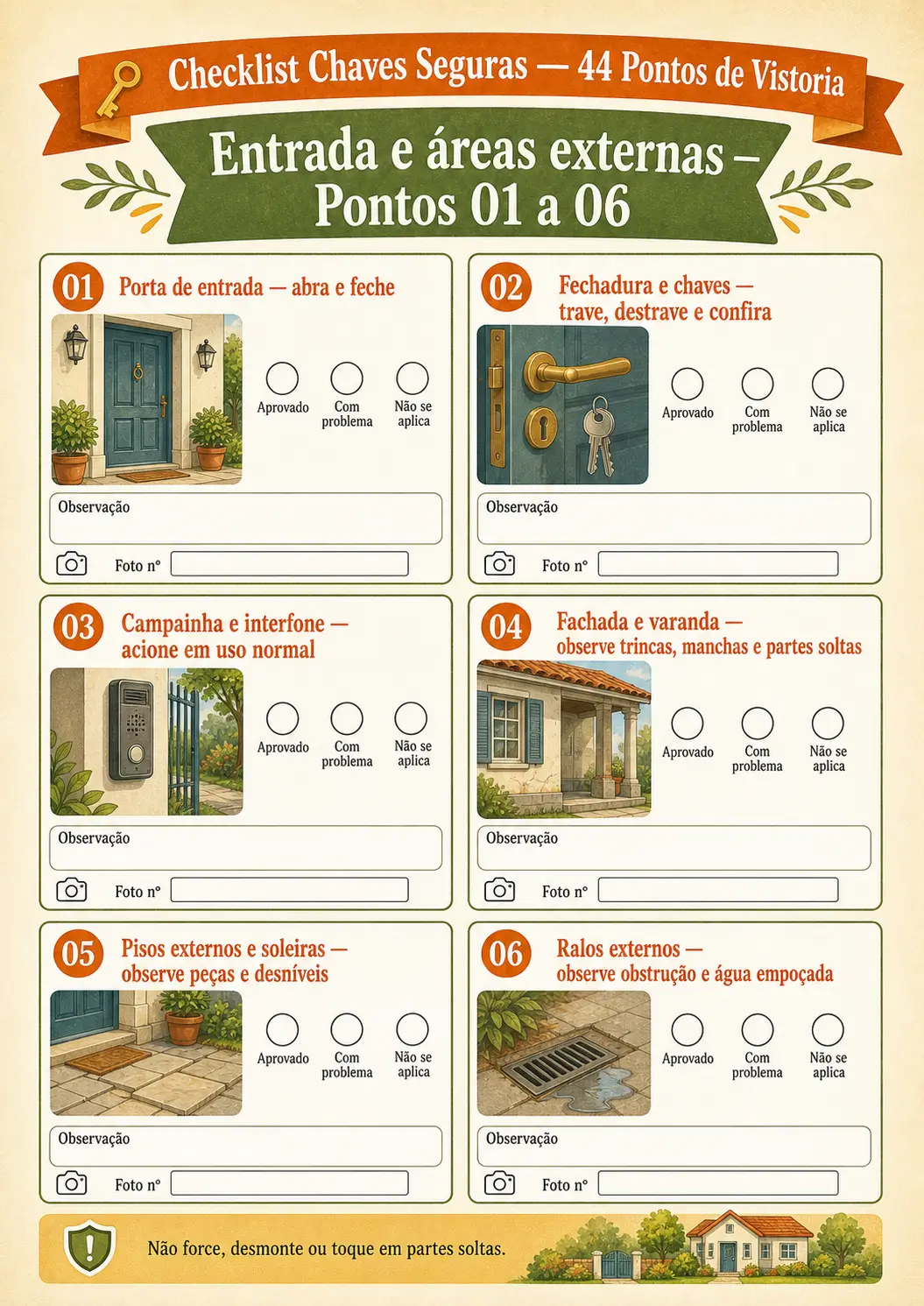 Entrada e áreas externas — pontos 01 a 06