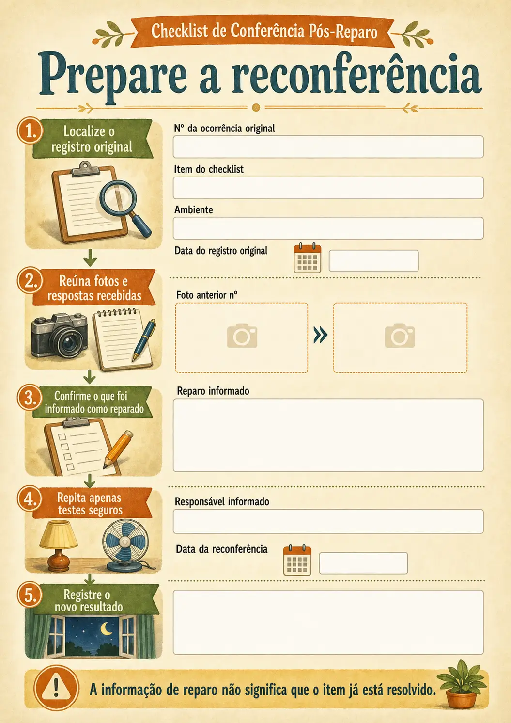 Prepare a reconferência pós-reparo